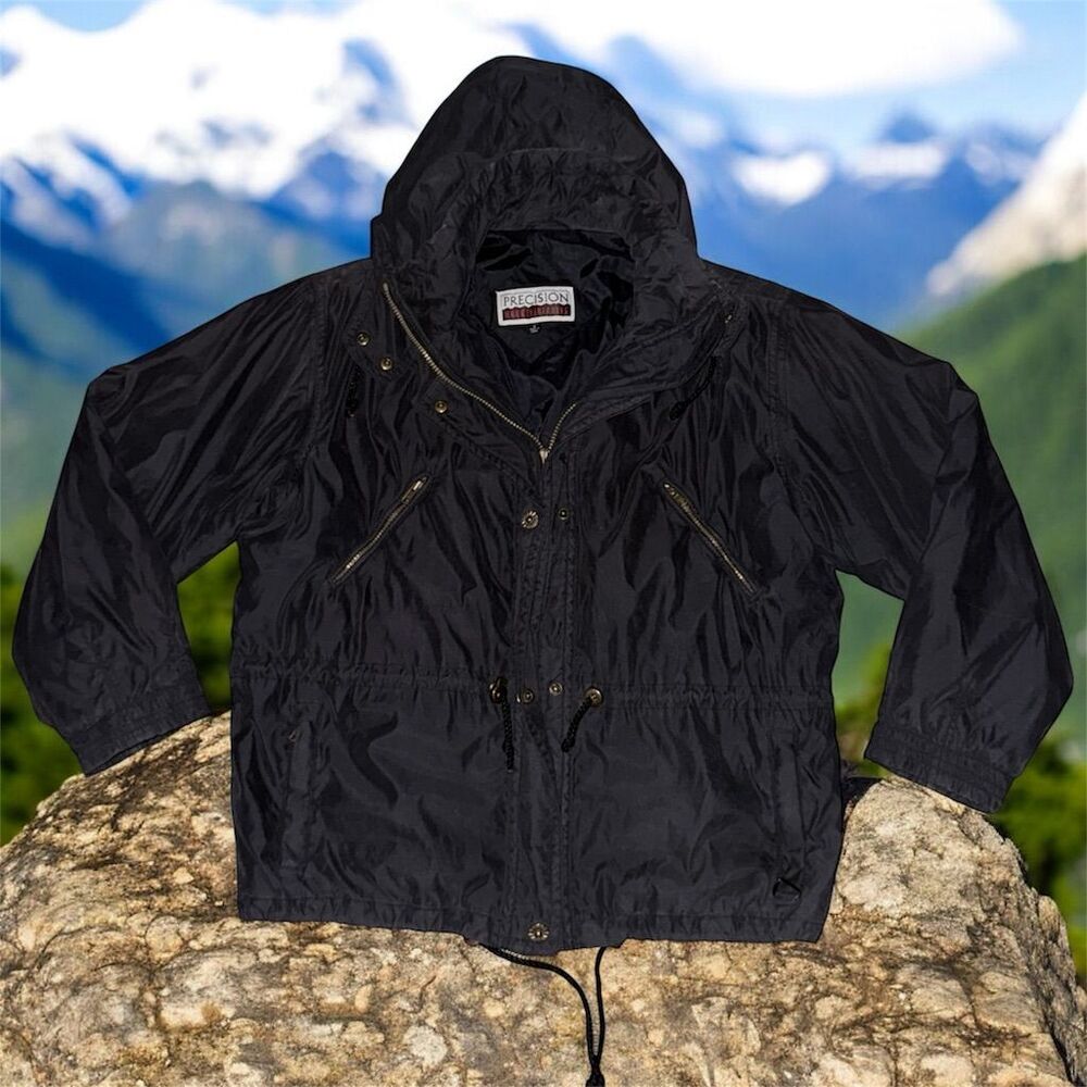 Vintage Precision Mountaineering Unisex Black Hooded Windbreaker Jacket
